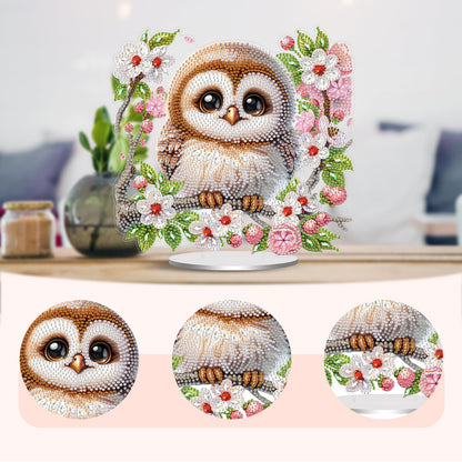 2D Flat Owls and Flowers DIY Acrylic Diamond Painting Ornaments Kit Home Decor
