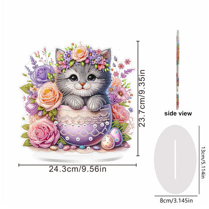 2D Flat Cat and Flower DIY Acrylic Diamond Painting Ornaments Kit Home Decor