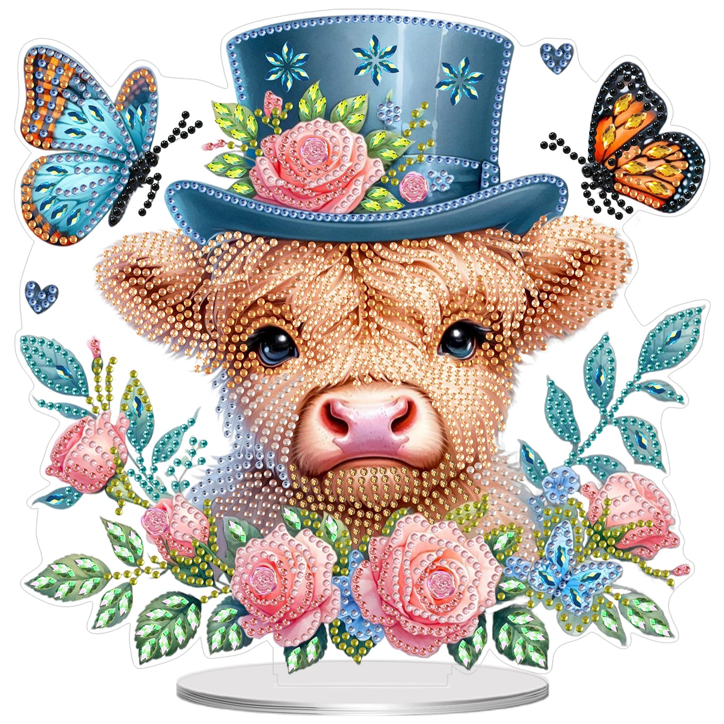 2D Flat Cow and Flower DIY Acrylic Diamond Painting Ornaments Kit Home Decor