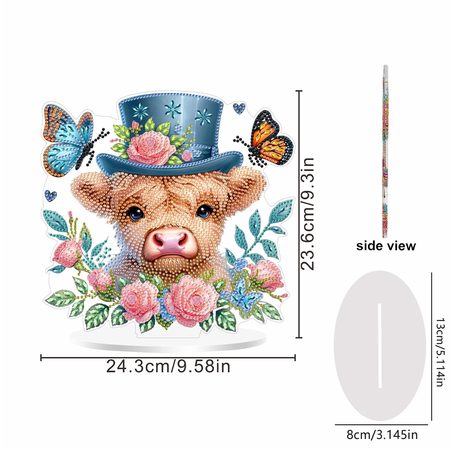 2D Flat Cow and Flower DIY Acrylic Diamond Painting Ornaments Kit Home Decor