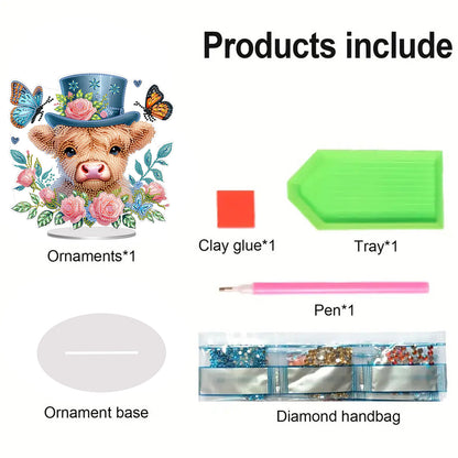 2D Flat Cow and Flower DIY Acrylic Diamond Painting Ornaments Kit Home Decor