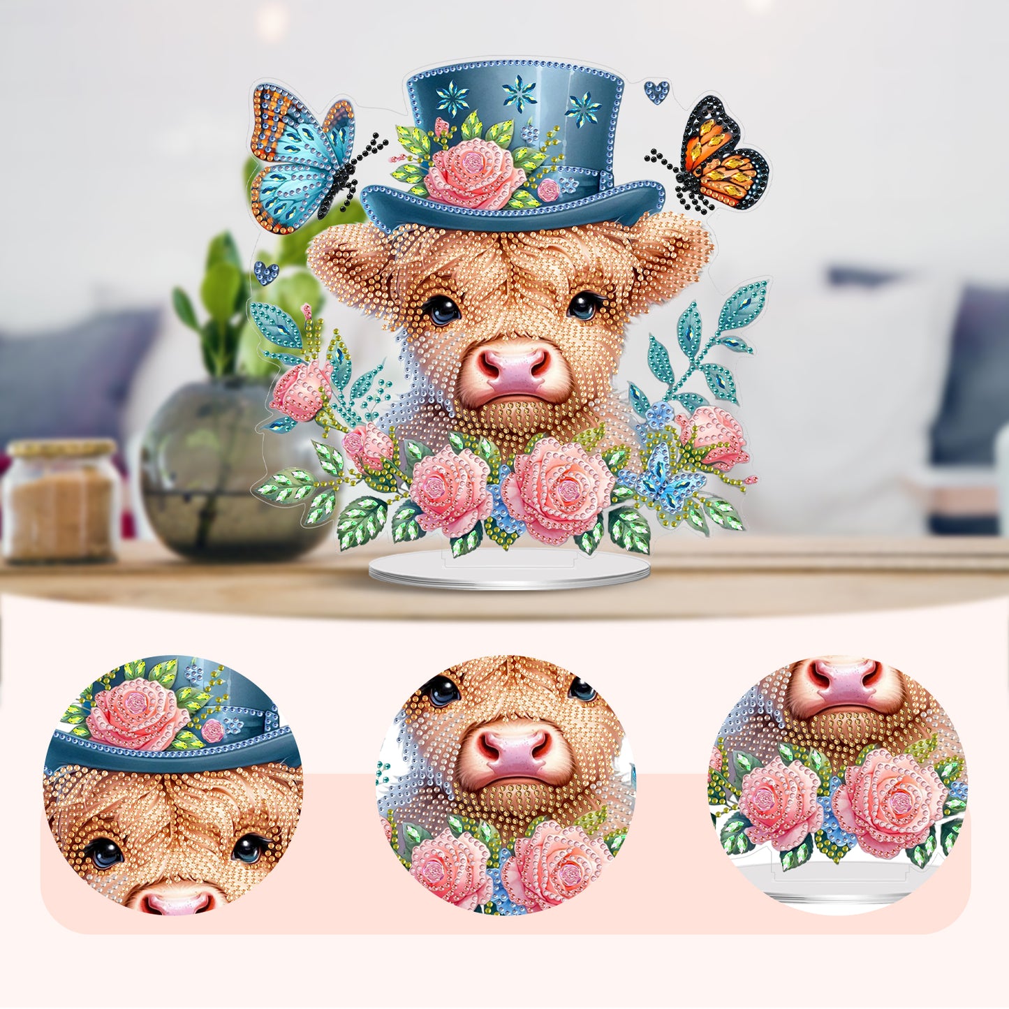 2D Flat Cow and Flower DIY Acrylic Diamond Painting Ornaments Kit Home Decor