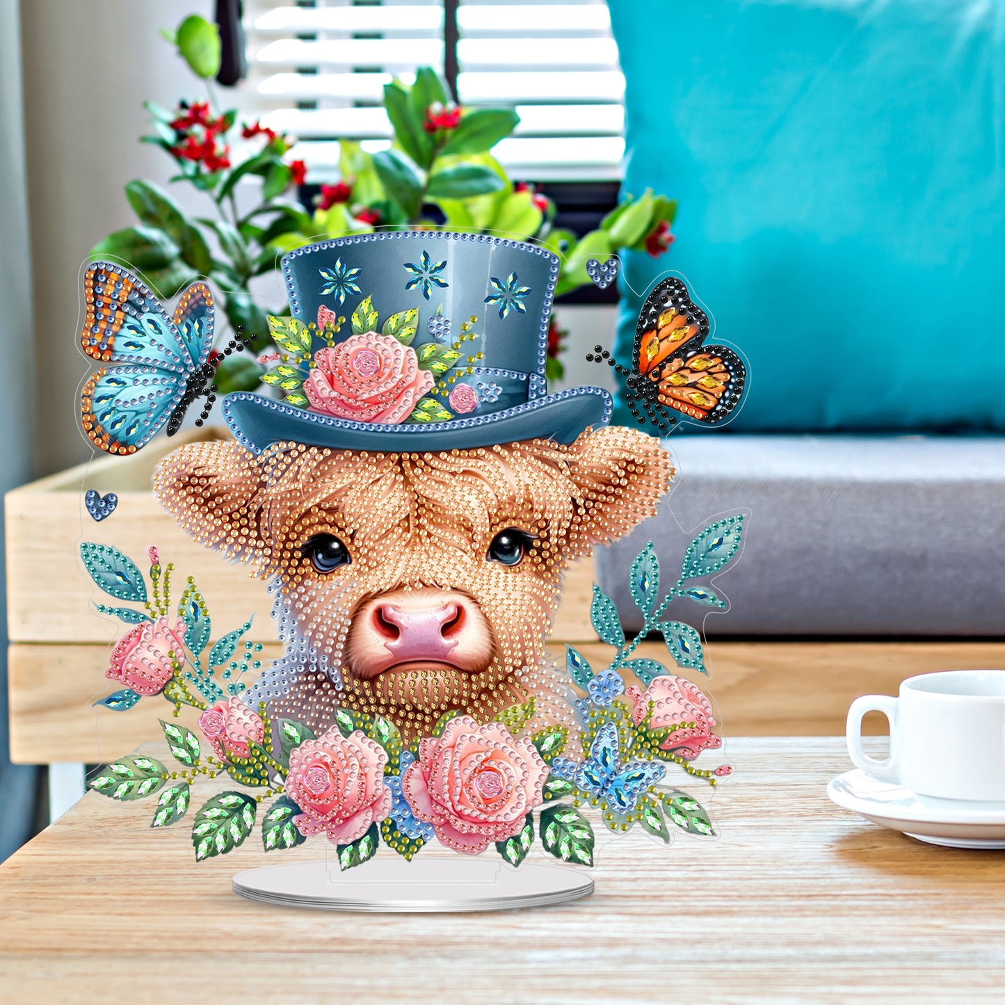 2D Flat Cow and Flower DIY Acrylic Diamond Painting Ornaments Kit Home Decor