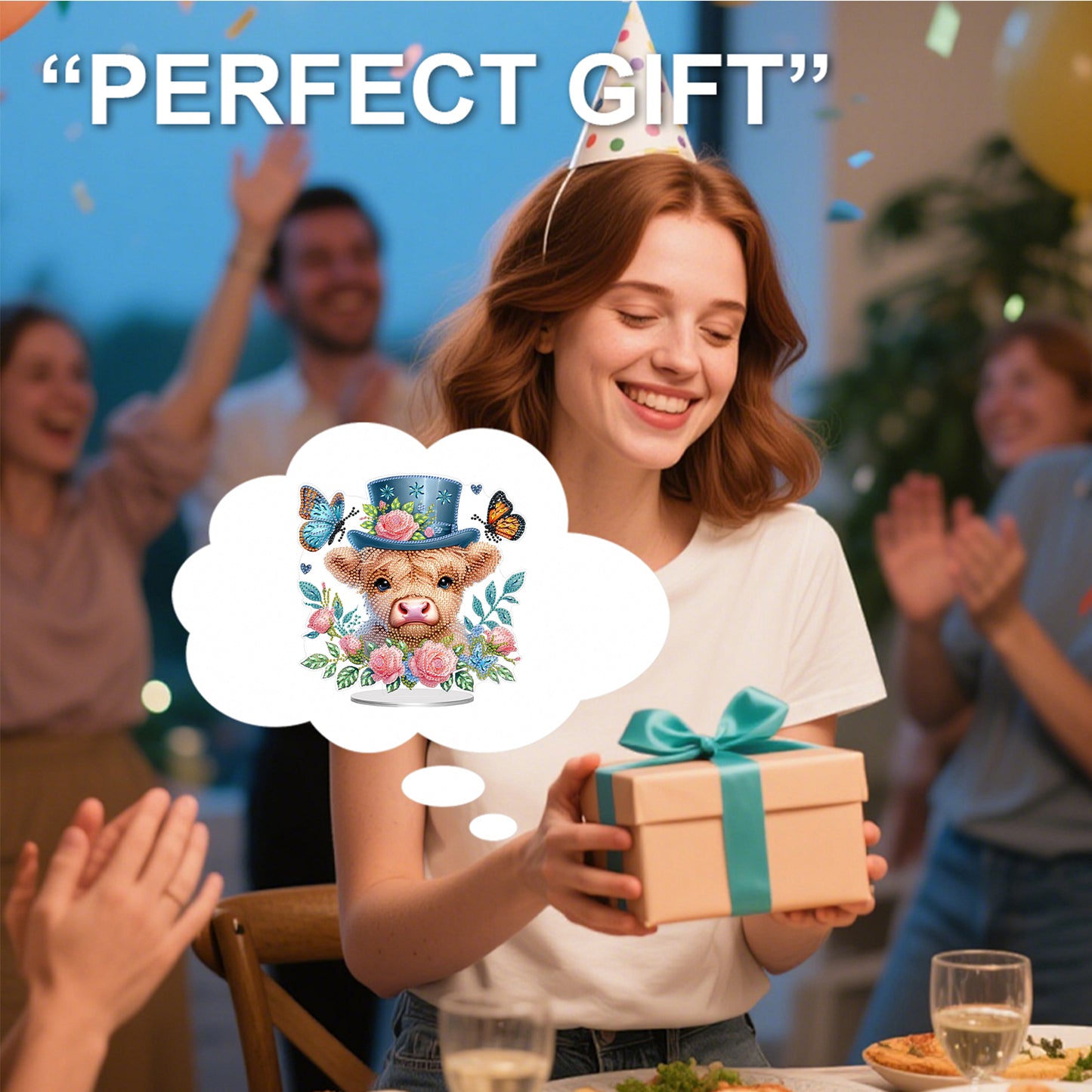 2D Flat Cow and Flower DIY Acrylic Diamond Painting Ornaments Kit Home Decor