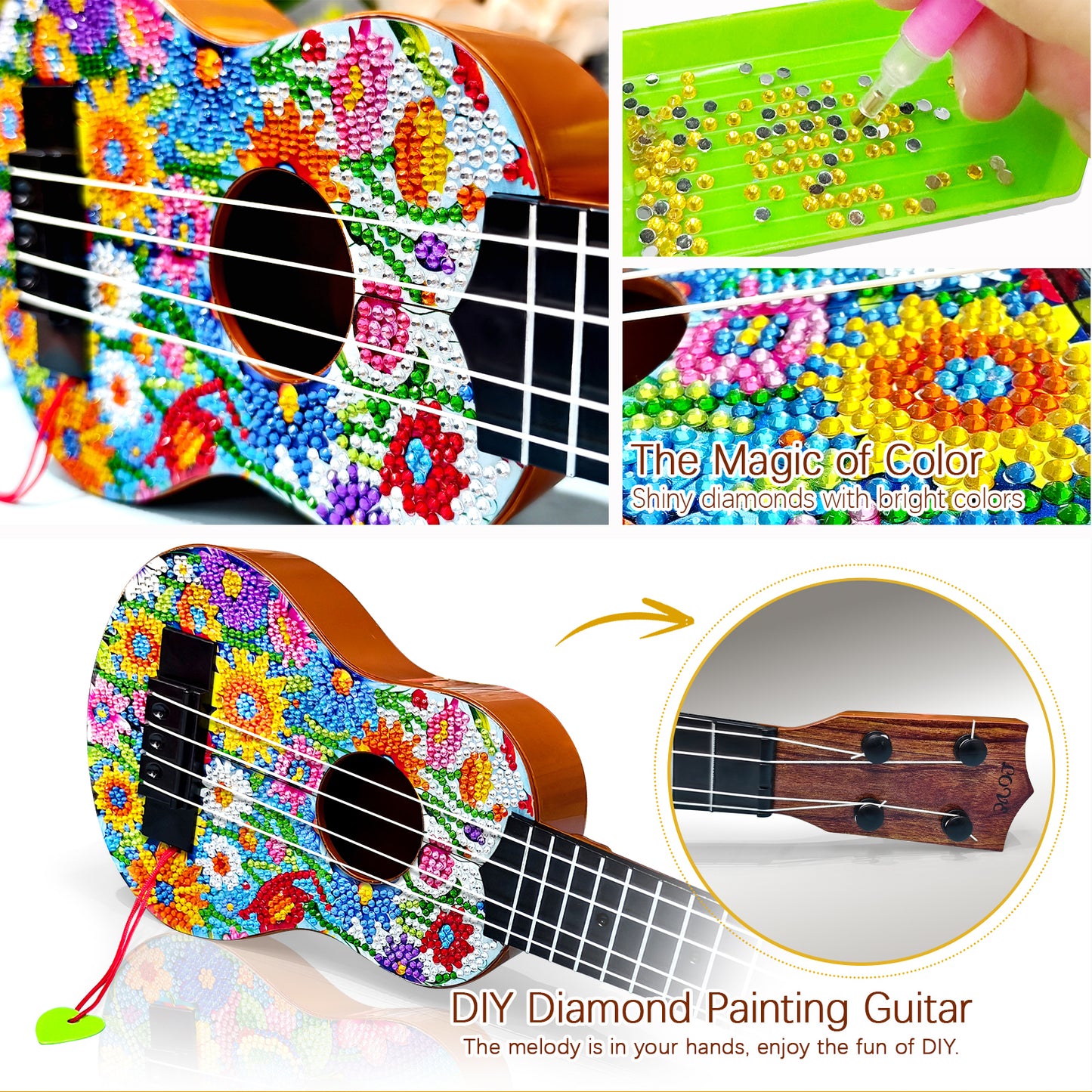 DIY Wooden Guitar Diamond Art Ornament Unique Gifts for Musicians (Garden)
