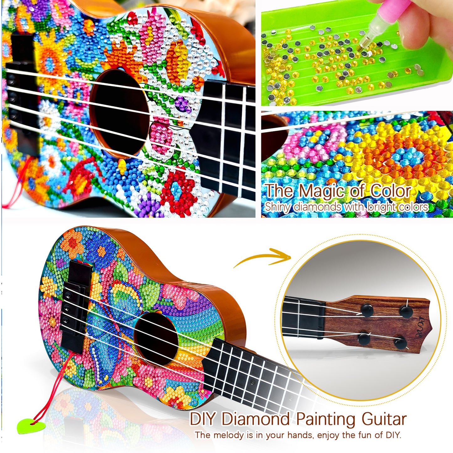 DIY Wooden Guitar Diamond Art Ornament Unique for Musicians (Rainbow Buttefly)