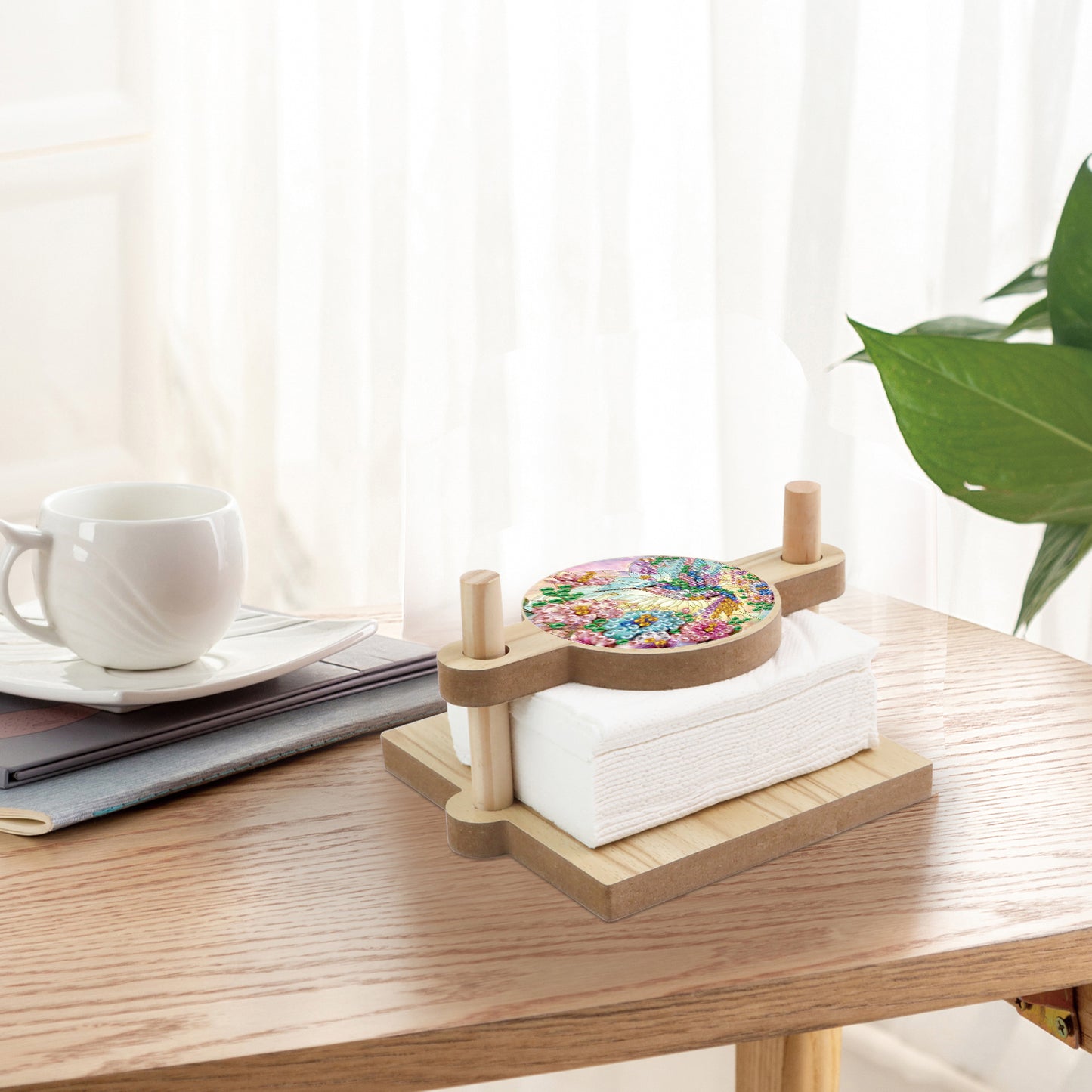 Hummingbird DIY Wooden Diamond Art Paper Towel Holder for Home Office Decor
