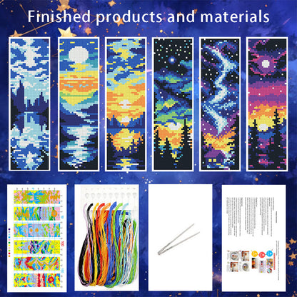 6Pcs Landscape DIY Cotton Single-Sided Stamped Needlepoint Bookmark Kit 47x28cm