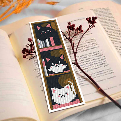 6Pcs Cat DIY Cotton Single-Sided Stamped Needlepoint Bookmark Kit 47x28cm
