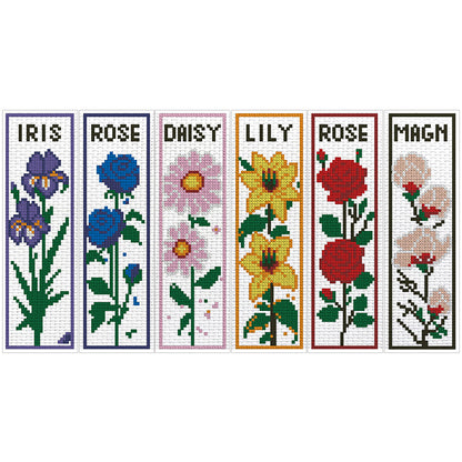 6Pcs Rose DIY Cotton Single-Sided Stamped Needlepoint Bookmark Kit 47x28cm