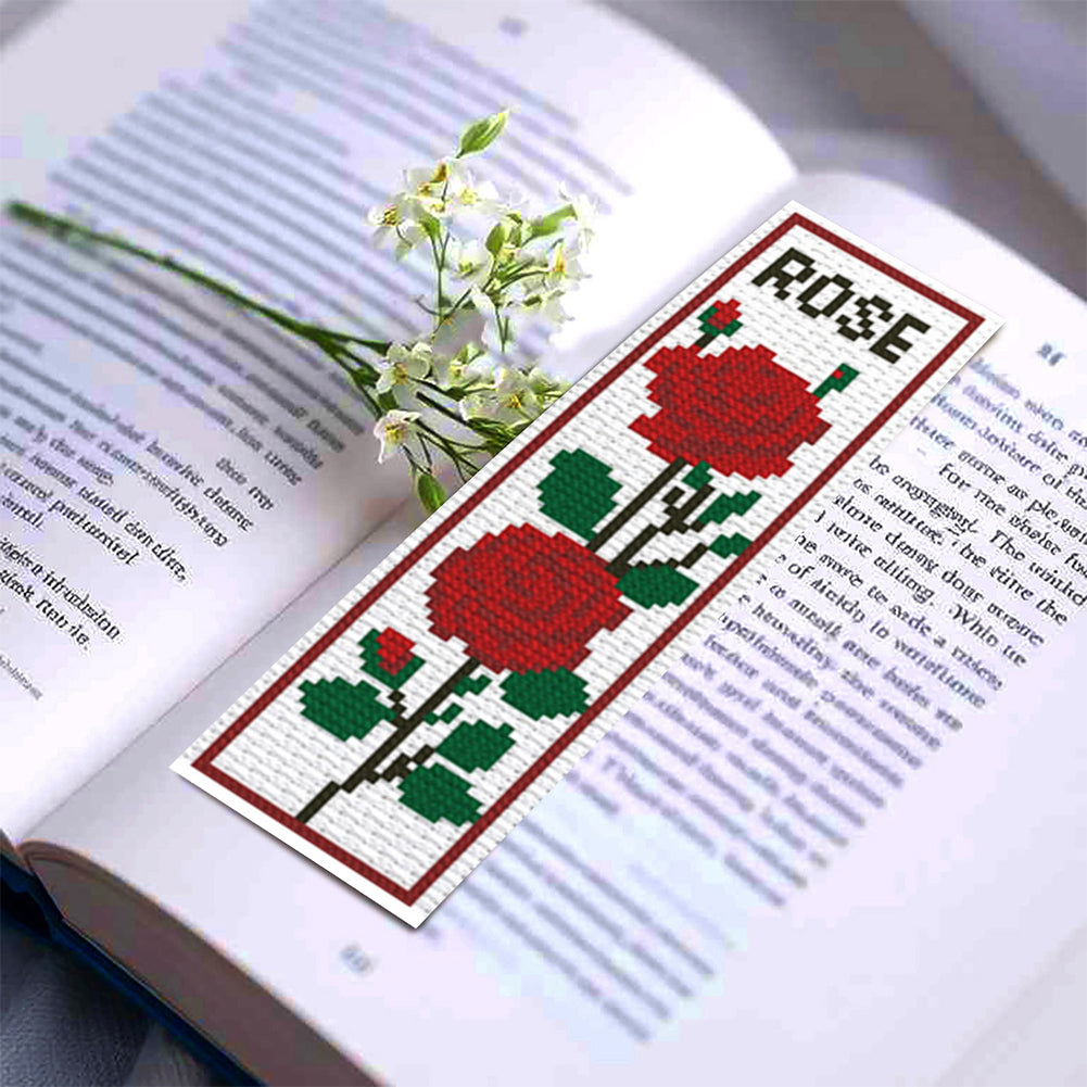 6Pcs Rose DIY Cotton Single-Sided Stamped Needlepoint Bookmark Kit 47x28cm