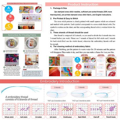 6Pcs Rose DIY Cotton Single-Sided Stamped Needlepoint Bookmark Kit 47x28cm