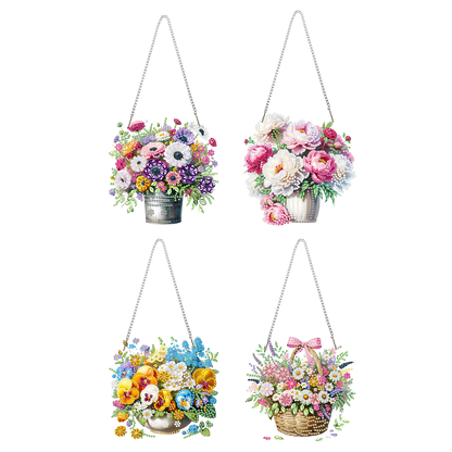 4pcs Flower 2D Flat DIY Acrylic Diamond Art Pendant Single Side Drill Home Decor
