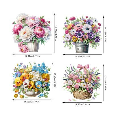 4pcs Flower 2D Flat DIY Acrylic Diamond Art Pendant Single Side Drill Home Decor