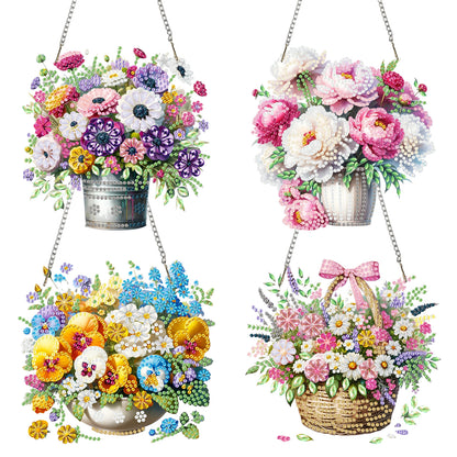 4pcs Flower 2D Flat DIY Acrylic Diamond Art Pendant Single Side Drill Home Decor