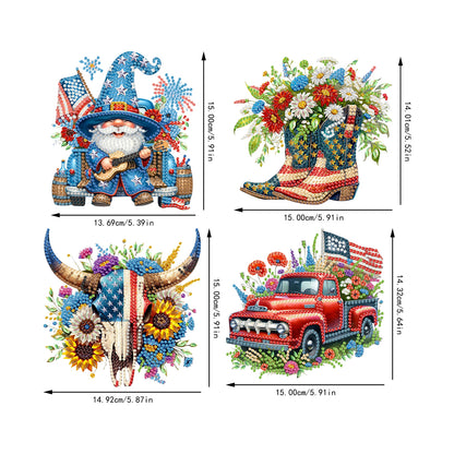 4pcs Independence Day 2D Flat DIY Acrylic Diamond Art Pendant Single Side Drill