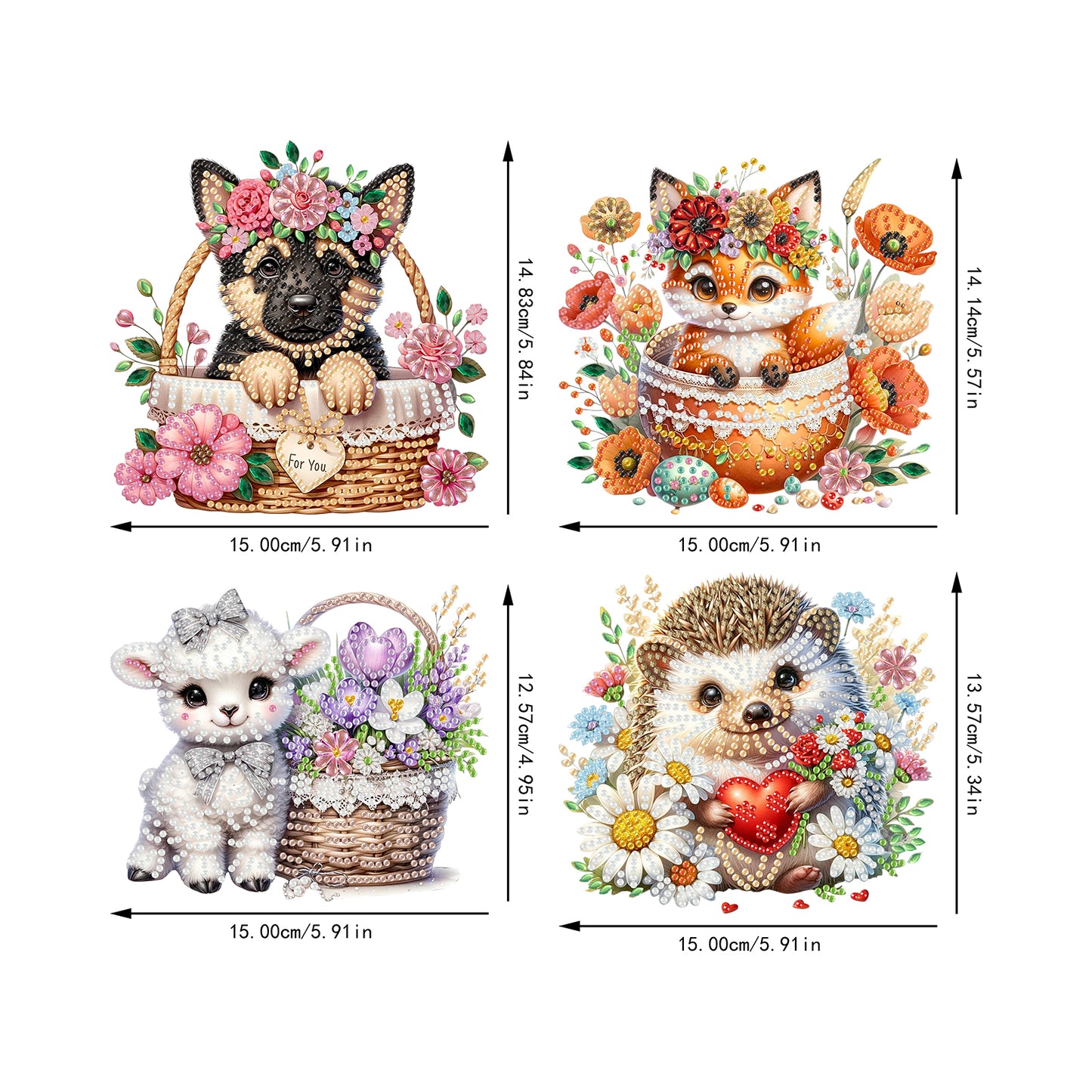 4pcs Animal 2D Flat DIY Acrylic Diamond Art Pendant Single Side Drill Home Decor