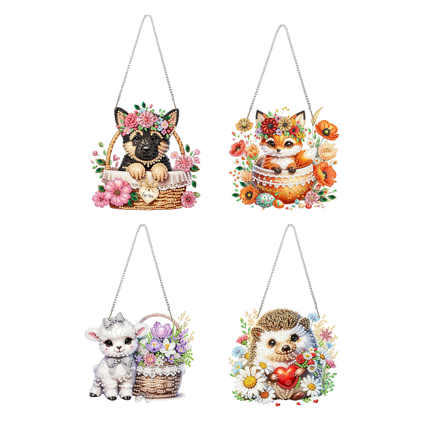 4pcs Animal 2D Flat DIY Acrylic Diamond Art Pendant Single Side Drill Home Decor