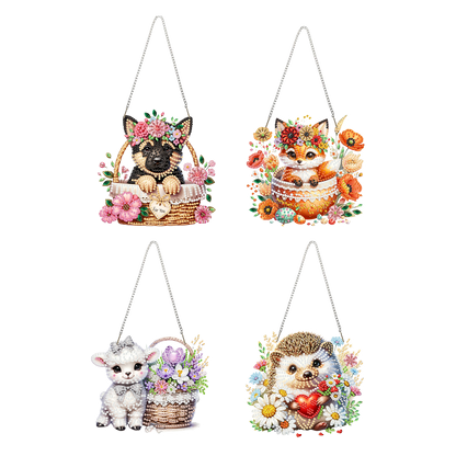 4pcs Animal 2D Flat DIY Acrylic Diamond Art Pendant Single Side Drill Home Decor
