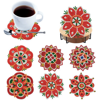 6pcs Pattern Wooden DIY Coaster Diamond Art Kits with Holder No-Slip Home Decor