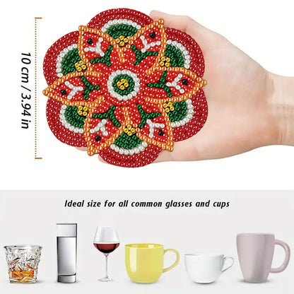 6pcs Pattern Wooden DIY Coaster Diamond Art Kits with Holder No-Slip Home Decor