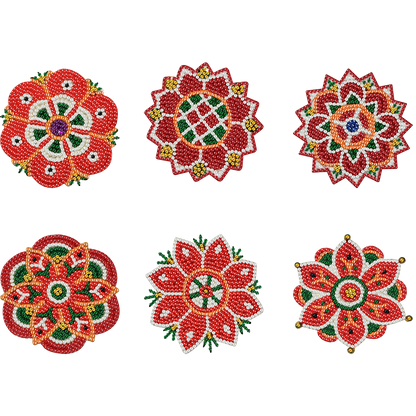6pcs Pattern Wooden DIY Coaster Diamond Art Kits with Holder No-Slip Home Decor