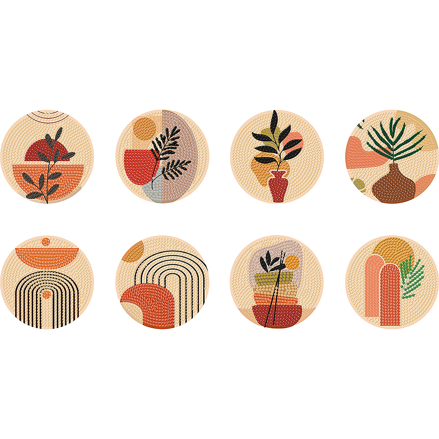 8pcs Simple Pattern Wooden DIY Coaster Diamond Art Kit w/ Holder No-Slip Decor