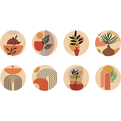 8pcs Simple Pattern Wooden DIY Coaster Diamond Art Kit w/ Holder No-Slip Decor
