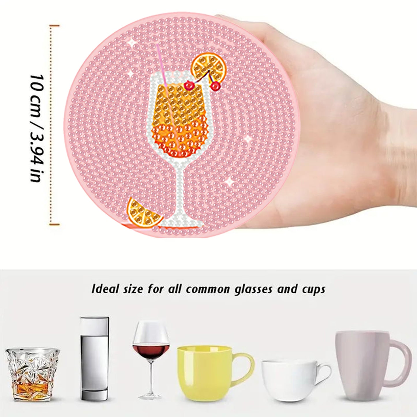 8pcs Drinks Wooden DIY Coaster Diamond Art Kits with Holder No-Slip Home Decor