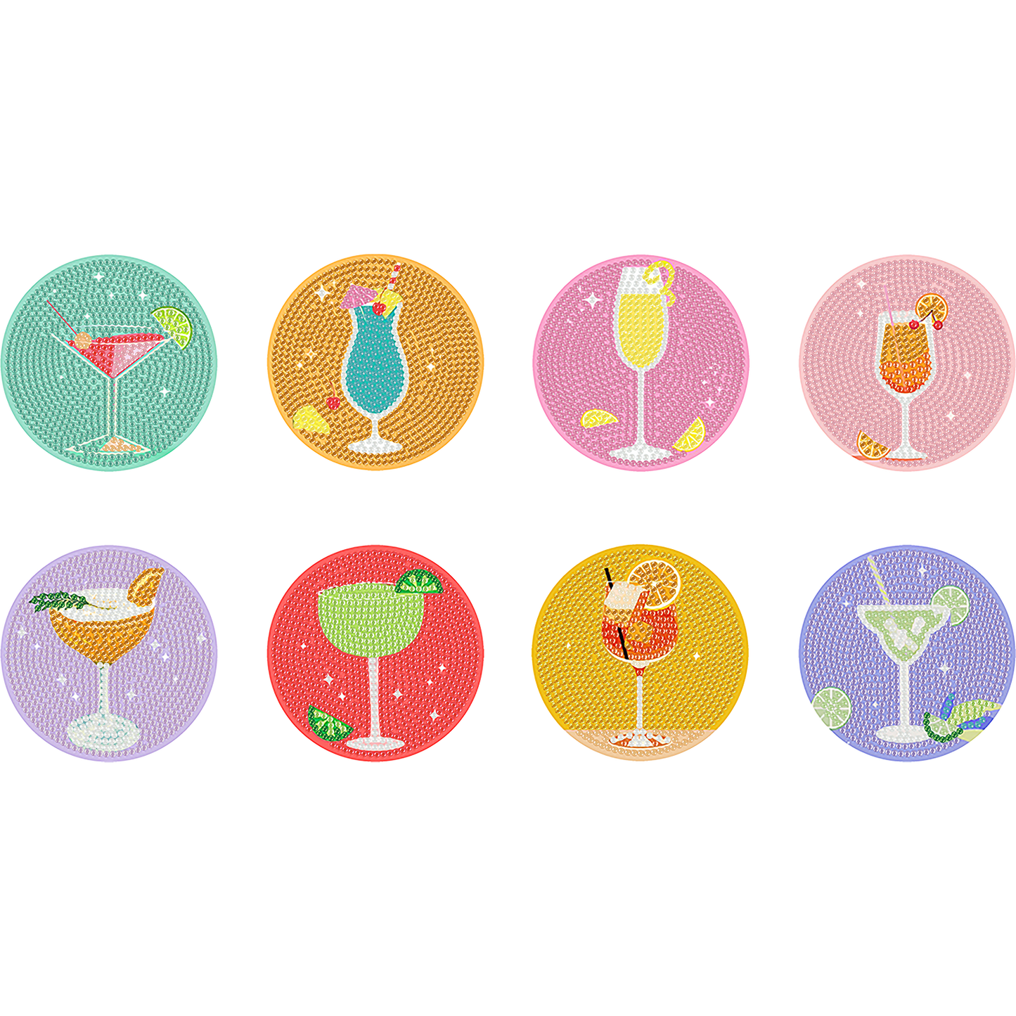 8pcs Drinks Wooden DIY Coaster Diamond Art Kits with Holder No-Slip Home Decor