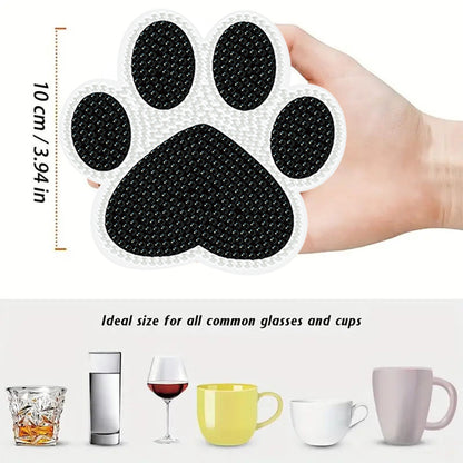 10pcs Cat Paw Wooden DIY Coaster Diamond Art Kits with Holder No-Slip Home Decor