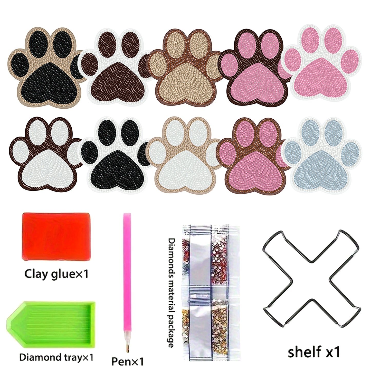 10pcs Cat Paw Wooden DIY Coaster Diamond Art Kits with Holder No-Slip Home Decor