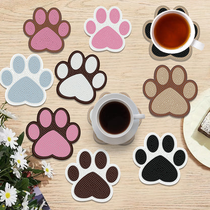 10pcs Cat Paw Wooden DIY Coaster Diamond Art Kits with Holder No-Slip Home Decor