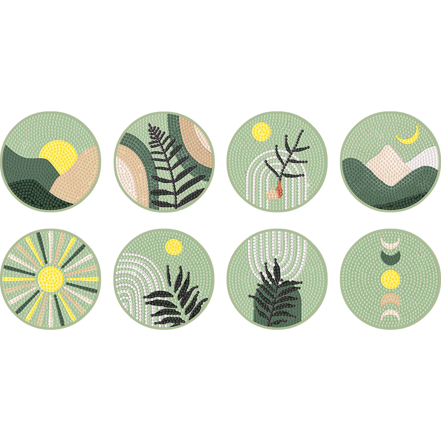 8pcs Green Wooden DIY Coaster Diamond Art Kits with Holder No-Slip Home Decor