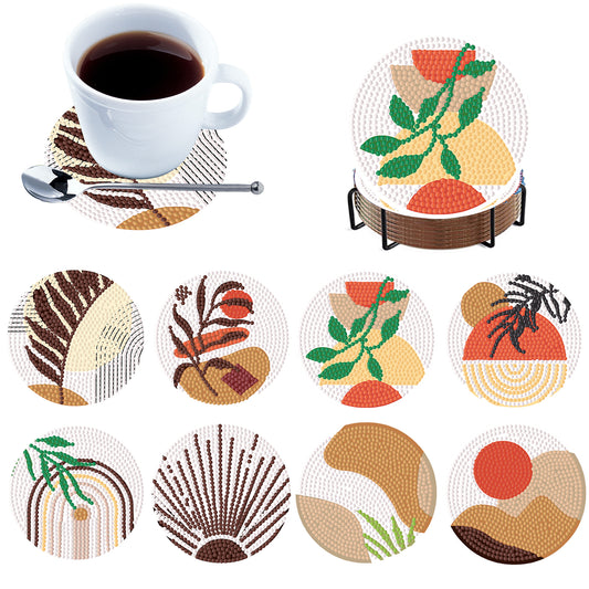 8pcs Plant Wooden DIY Coaster Diamond Art Kits with Holder No-Slip Home Decor