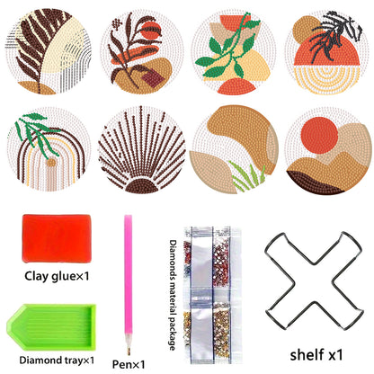 8pcs Plant Wooden DIY Coaster Diamond Art Kits with Holder No-Slip Home Decor