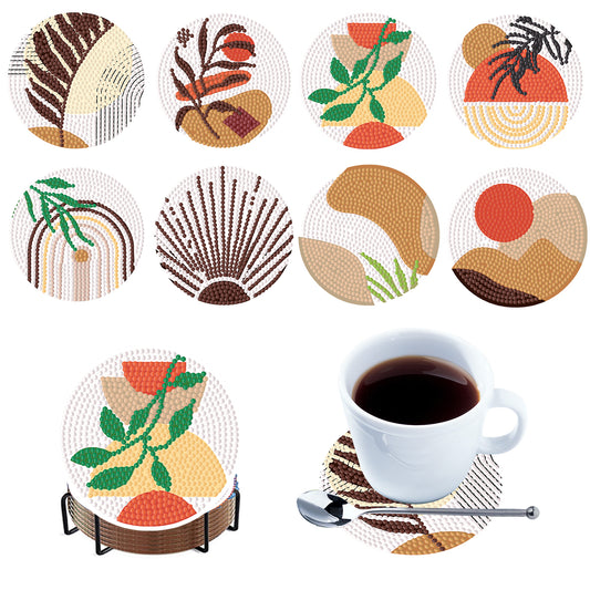 8pcs Plant Wooden DIY Coaster Diamond Art Kits with Holder No-Slip Home Decor