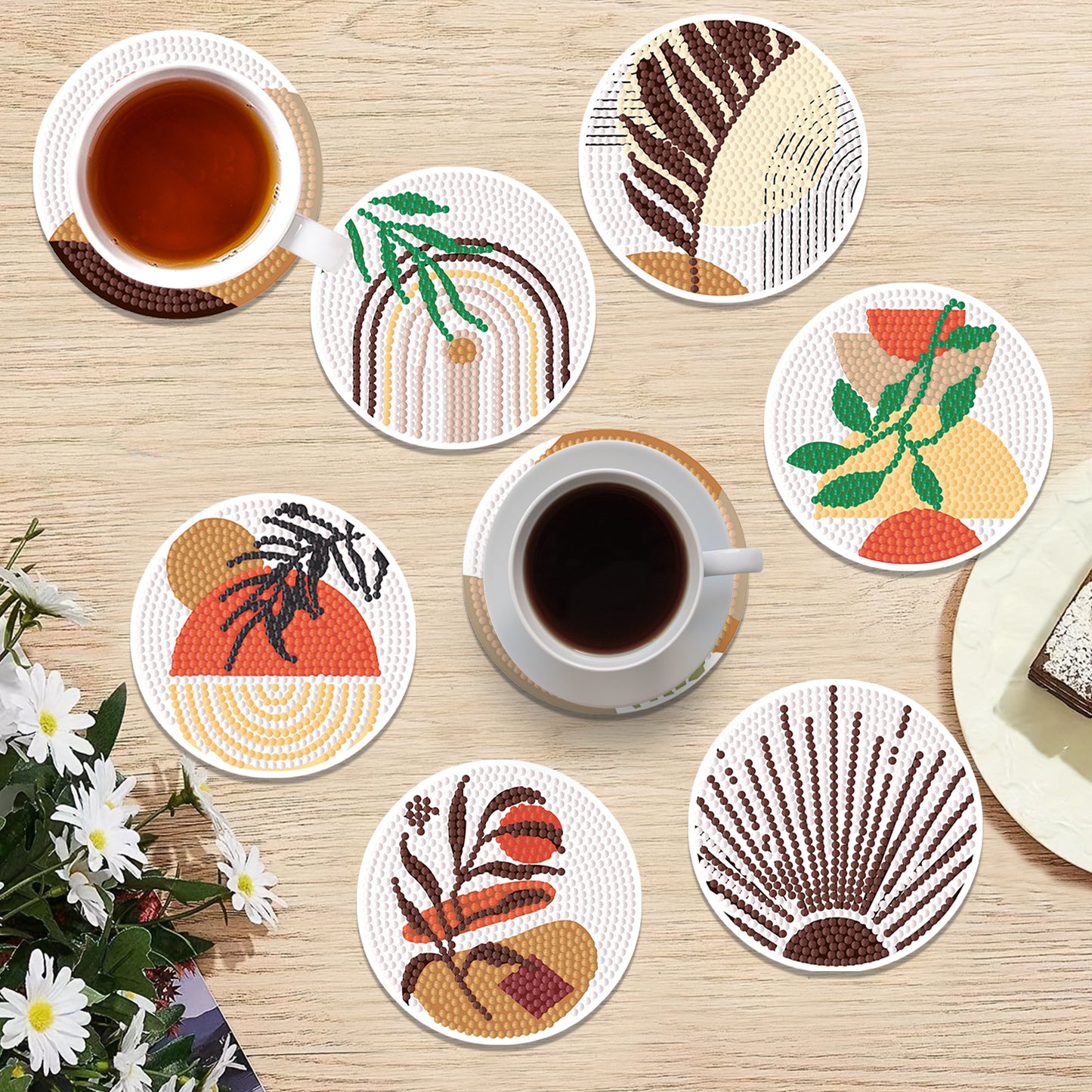 8pcs Plant Wooden DIY Coaster Diamond Art Kits with Holder No-Slip Home Decor