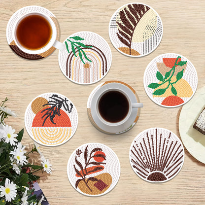 8pcs Plant Wooden DIY Coaster Diamond Art Kits with Holder No-Slip Home Decor