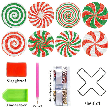 8pcs Candy Wooden DIY Coaster Diamond Art Kits with Holder No-Slip Home Decor