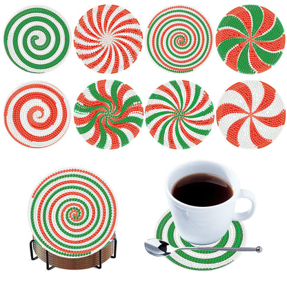 8pcs Candy Wooden DIY Coaster Diamond Art Kits with Holder No-Slip Home Decor