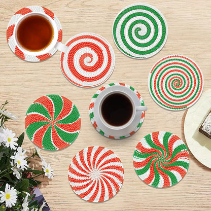 8pcs Candy Wooden DIY Coaster Diamond Art Kits with Holder No-Slip Home Decor