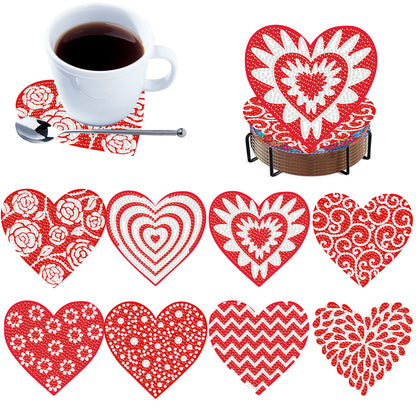 8pcs Love Wooden DIY Coaster Diamond Art Kits with Holder No-Slip for Home Decor