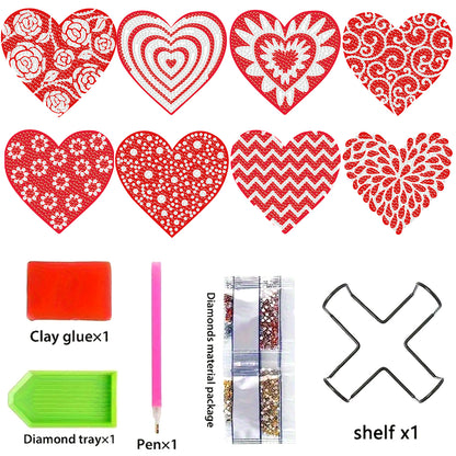 8pcs Love Wooden DIY Coaster Diamond Art Kits with Holder No-Slip for Home Decor