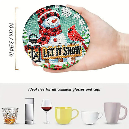 8pc Christmas Wooden DIY Coaster Diamond Art Kits with Holder No-Slip Home Decor