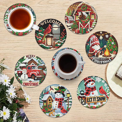 8pc Christmas Wooden DIY Coaster Diamond Art Kits with Holder No-Slip Home Decor