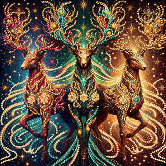 Golden Deer - Special Shaped Drill Diamond Painting 30*30CM