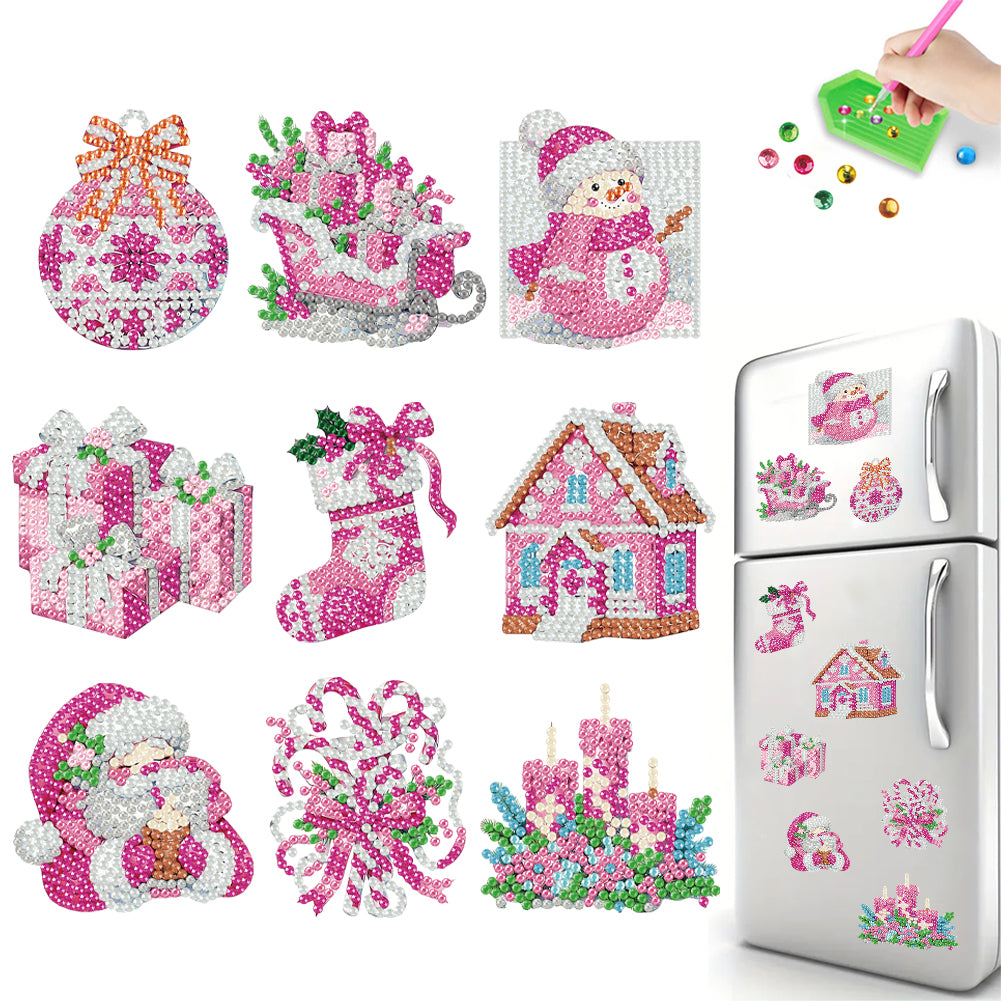 9pcs Christmas 2D Acrylic DIY Diamond Painting Magnets Special-Shaped Drill