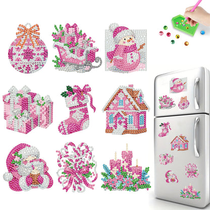 9pcs Christmas 2D Acrylic DIY Diamond Painting Magnets Special-Shaped Drill