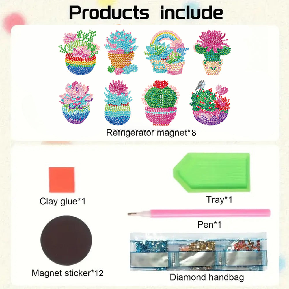 8pcs Cactus 2D Acrylic DIY Diamond Painting Magnets Special-Shaped Drill Decor